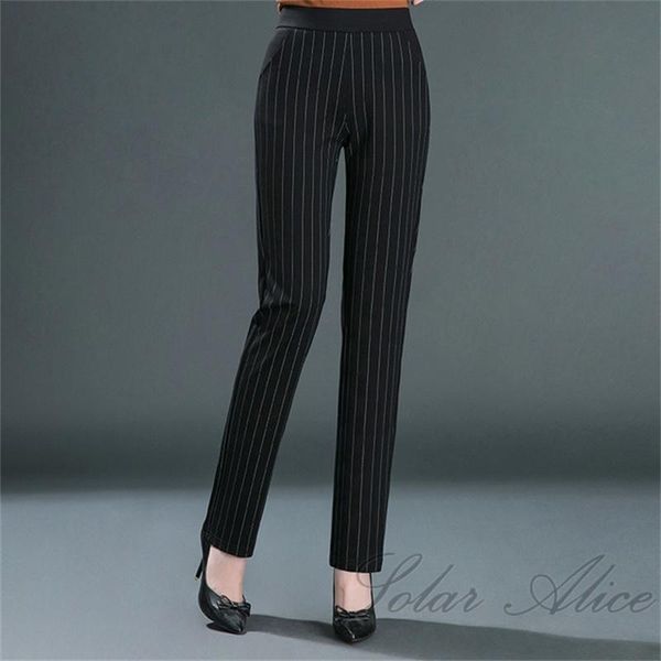 

women's spring and autumn high waist striped straight casual pants elastic plus size stretch & capris, Black;white