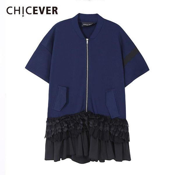 

women's jackets chicever vintage for women v neck short sleeve patchwork hit color loose ruffles hem ruched coats female 2021 summer, Black;brown