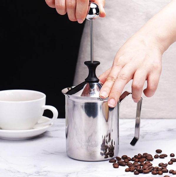 

manual coffee grinders 400ml/800ml stainless steel milk frother hand pump creamer foam frothing pitcher foamer