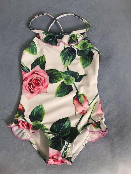 

child kids toddler bikini rose print one piece swimwear monokini baby girl swim suit bathing beachwear one-pieces, Black