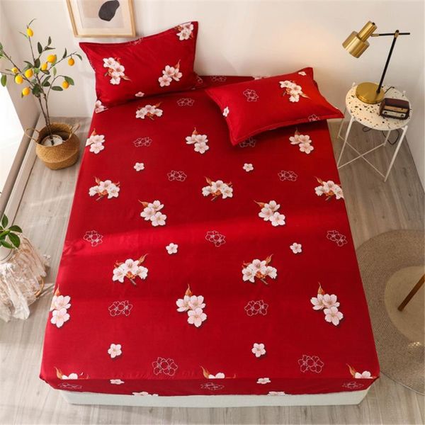 

sheets & sets single/queen/king size feather pattern mattress cover with bed cases for double 1 pcs fitted bedding sheet