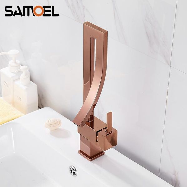 

arrival brass creative rose gold bathroom sink mixer tap waterfall lavatory rotatable basin faucet rs351 faucets