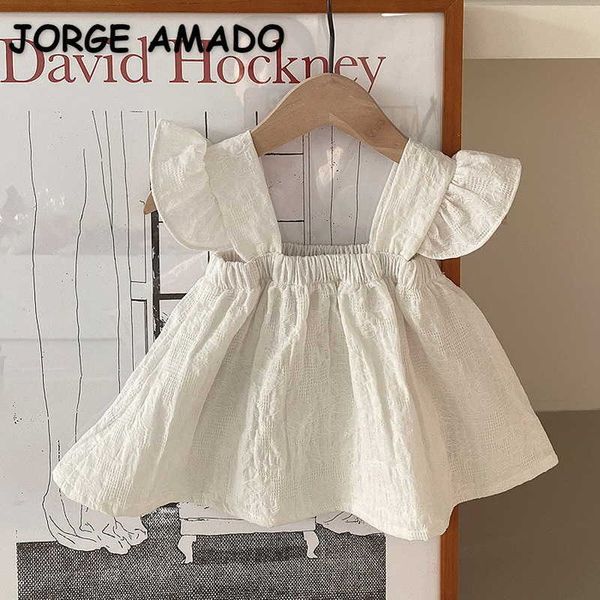 Stile coreano estate neonate vestito volant fionda bianco floreale principessa abiti bambini vestiti carini E1077 210610