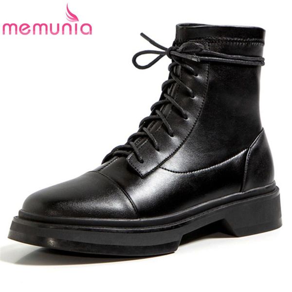 

boots memunia 2021 arrive flat shoes women ankle lace up comfortable autumn winter simple casual ladies, Black