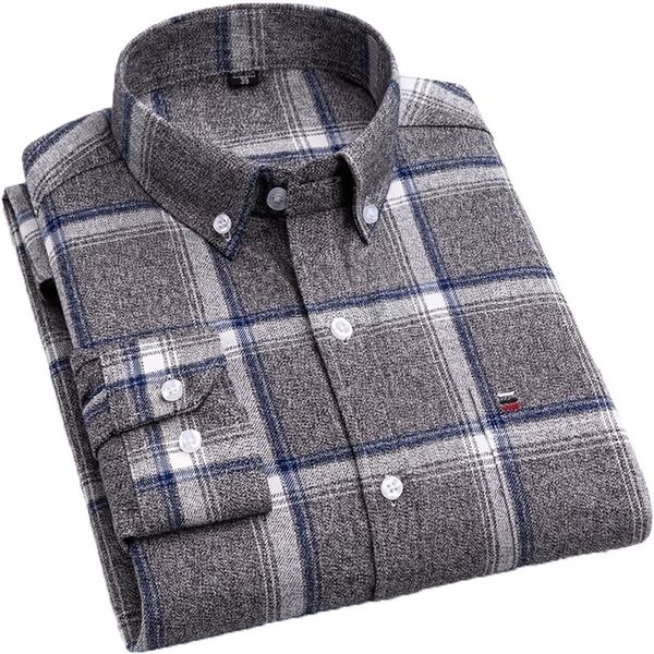

aoliwen br00%cotton chechered casual shirts for men warm long sleeve plaid shirt winter soft striped male comfortable shirt 220304, White;black