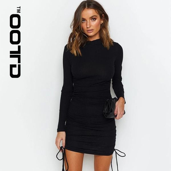 

casual dresses ootd 2021 fashion women autumn bodycon dress drawstring club cotton long sleeve o neck party winter mini knitted, Black;gray
