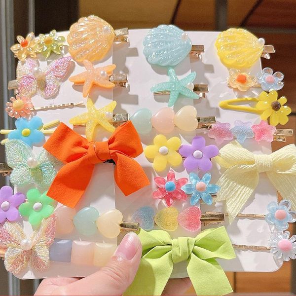 

hair accessories 9 pcs/set cartoon cute children's headband bow little princess hairpin girls flowers duckbill headwear, Slivery;white