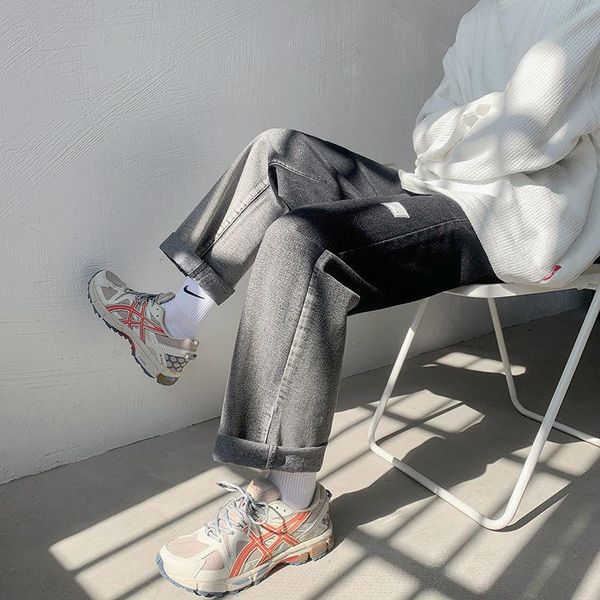 

men's jeans gradient color fashion loose straight-leg pants korean casual blue black wide-leg trousers men