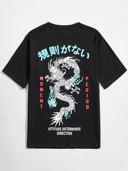 

men chinese dragon & letter graphic tee b1oe#, White;black