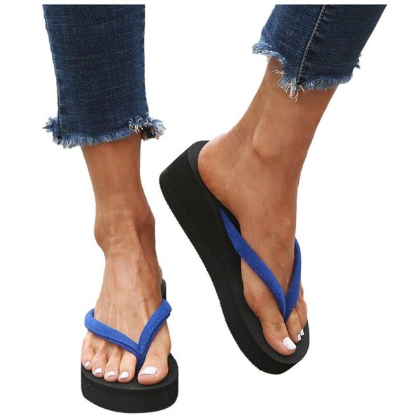

women platform slippers ladies wedges clip toe flip flop bohemian beach shoes summer indoor outdoor chanclas #bl3, Black