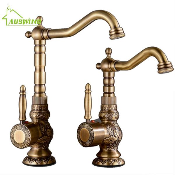 

brass basin faucet european antique retro carved rotating single handle hole and cold water tap bathroom sink faucets