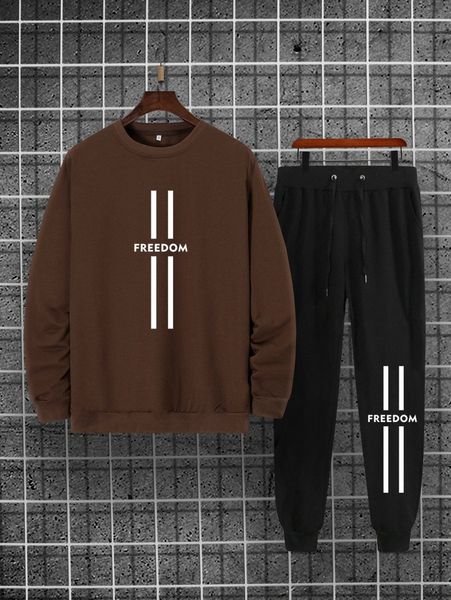 

men letter graphic pullover & drawstring waist sweatpants x8tw#, Gray