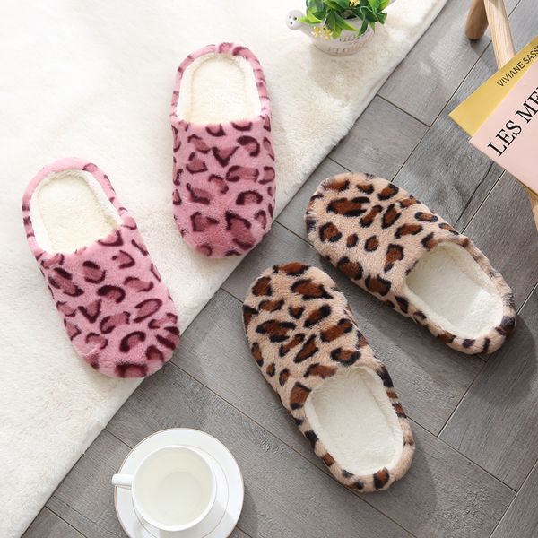 

2020 new cartoon leopardhouse fur slippers winter warm plush women bedroom cotton shoe non-slip home female slipperssh1030, Black