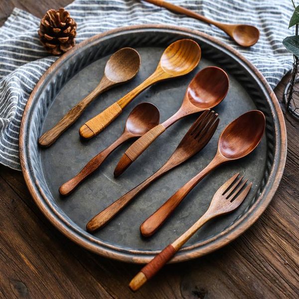 

spoons japanese style wooden spoon household soup creative wrapping small long handle stirring honey jam seasoning