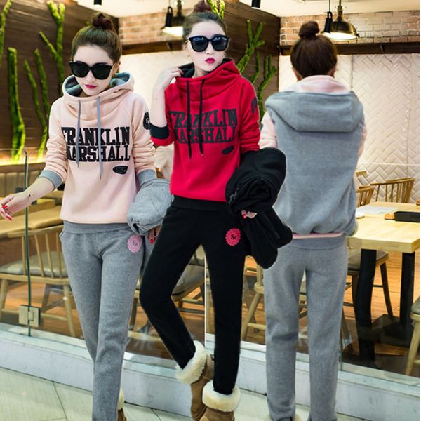 

2021 spring and autumn new hooded sweater sports suit female student loose casual three piece set fashion, Gray