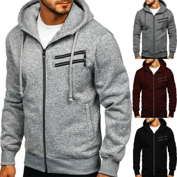 

men's hoodies & sweatshirts men solid drawstring hooded coat sweatshirt zip outwear winter casual jumper top, Black