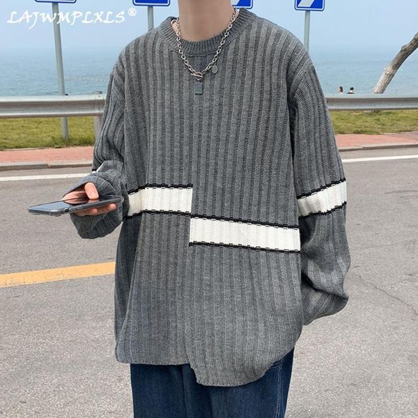 

men's sweaters casual contrast sweater mens clothes autumn winter o-neck warm fashion knitted pullover men korean loose, White;black