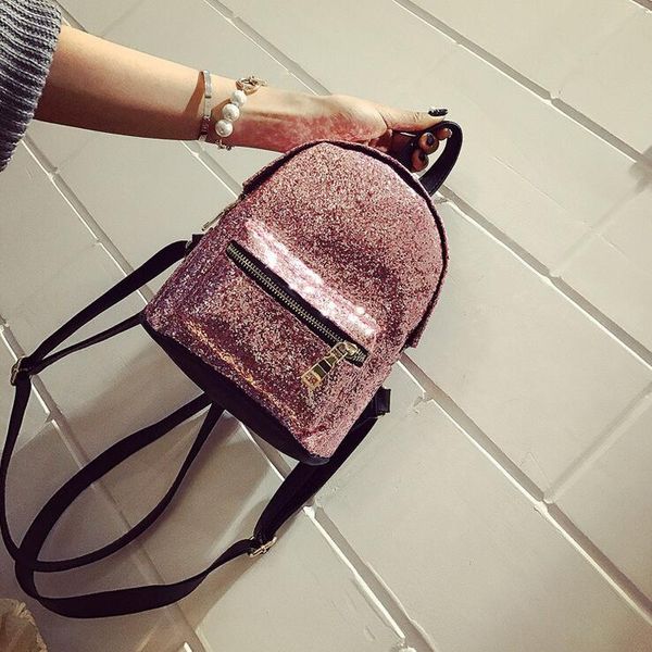 

outdoor bags 2021 spring fashion women backpack pu leather sequin sweet shoulder bag college teenage travel mini rucksack