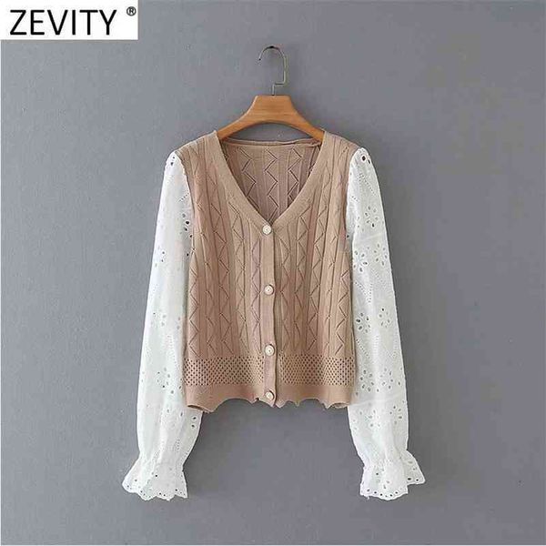 

women fashion v neck hollow out long sleeve patchwork knitting sweater lady basic cardigans chic hem wave s629 210416, White;black