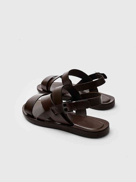 

staging solid fashion causal sandals genuine leather comfortable flat shoes man vintage summer sandals 5tiy, Black