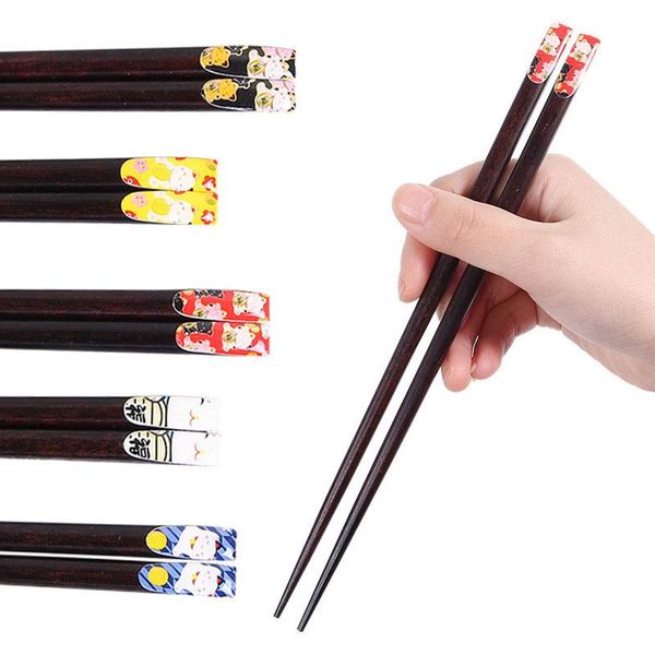 

chopsticks 1 pair length 23cm natural wood eco-friendly fortune cat pattern nice gift durable japanese-style antiskid