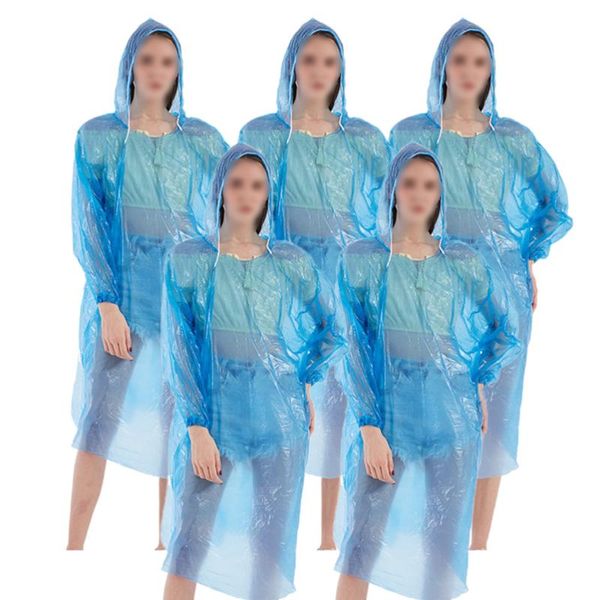 

raincoats 5pcs disposable raincoat waterproof adults rain poncho hooded long rainwear blue