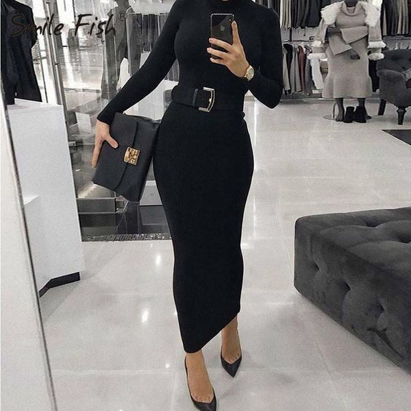 

turtleneck long dress autumn winter muslim elegant office lady skinny sleeve bodycon casual women 5xl plus size gv464 dresses, Black;gray