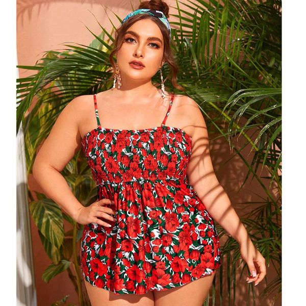 

one-piece suits 2021 super large size 6xl two piece flower swimsuit for women trajes de bano mujer beach wear bathing suit