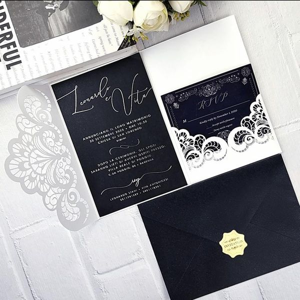 

greeting cards (10 pieces/lot) laser cut floral white tri-fold wedding invitations quinceanera xv birthday card with rsvp ic153