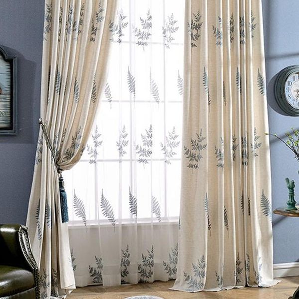 

american environmental protection cotton linen embroidery simple curtains tulle for living room bedroom shading custom curtain & drapes