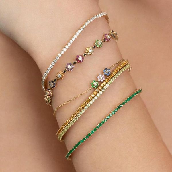 

charm bracelets colorful cz flower link chain bracelet bloom design beautiful fashion women jewelry, Golden;silver
