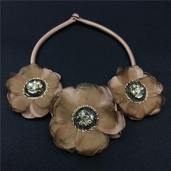 Moda chokers için kolyeler kadınlar büyük kumaş 3 çiçek ifadesi yaka kolye yaoxi mücevher