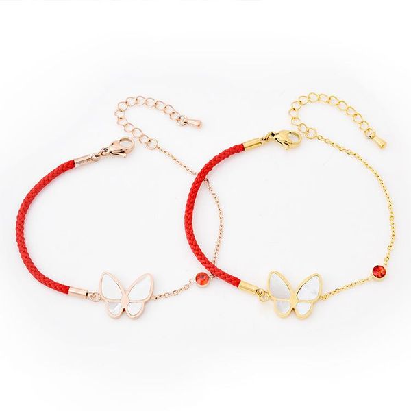 

charm bracelets for women half red rope chain shell butterfly necklace titanium steel bracelet non-fading jewelry gifts luxury, Golden;silver