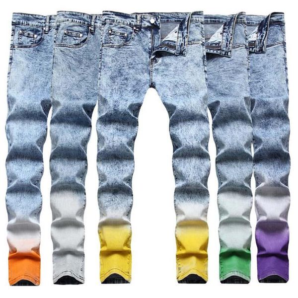 

men's jeans fashion men slim fit pants long regular, Blue