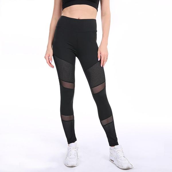 

women's leggings normov mesh fitness women breathable stitching gym hollow slim push up lady, Black
