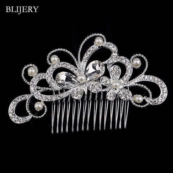 Haarspangen Haarspangen BLIJERY Klassische Perle Kristall Brautkämme für Frauen Silber Farbe Schmetterling Hochzeit Schmuck Zubehör Bräute T