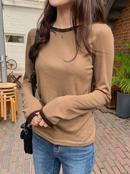 

dazy round neck contrast binding tee h2d8#, White