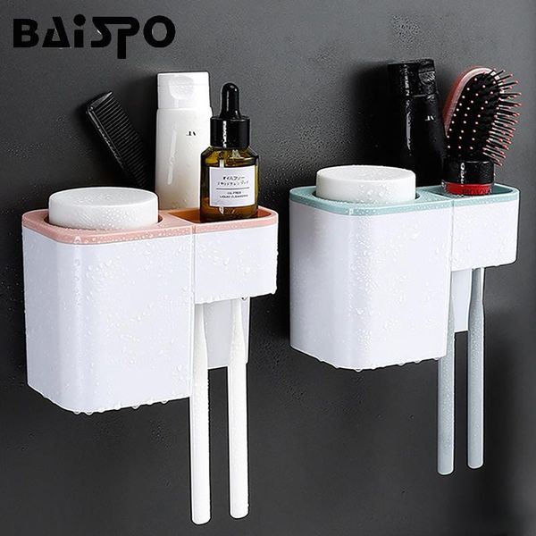 

waterproof and quick-drying toothbrush holder fashion 3 color bathroom accessories storage rack wall-mounted cup holders