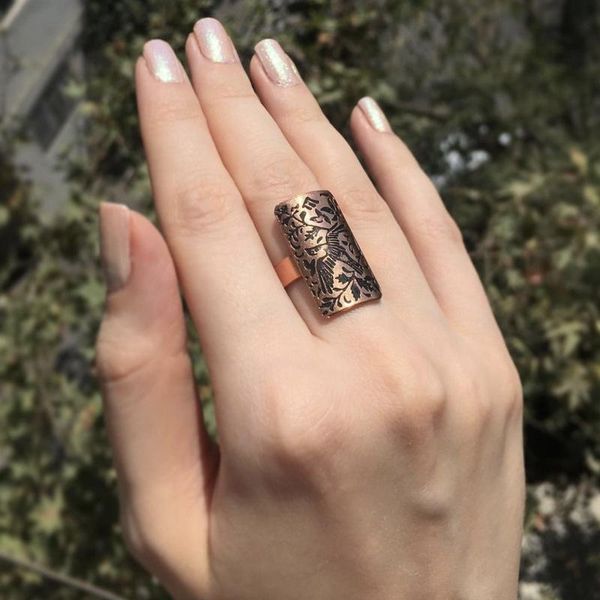 

wedding rings creative rose gold color stainless steel for women square shape carve swallow flower rring fashion jewelry wholesale, Slivery;golden