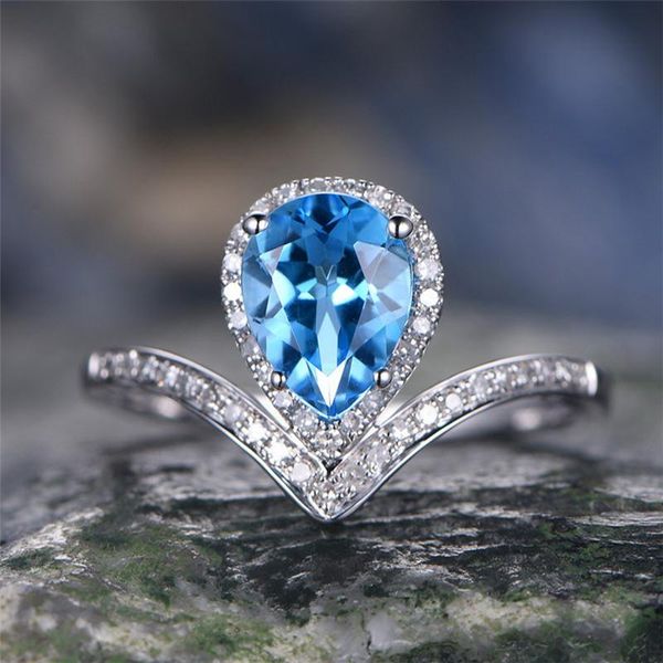 

cluster rings princess skyblue zircon birthstone wedding for women chrismas party jewelry gift drop, Golden;silver