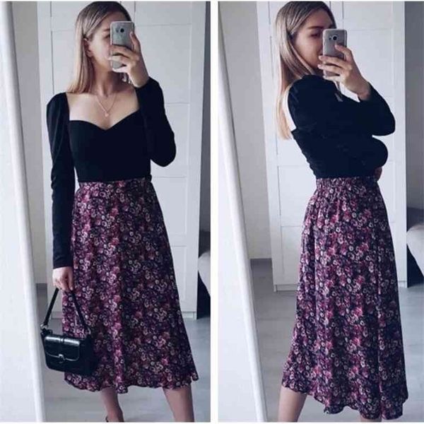 

chiffon a-line women plus size floral print long pleated skirt mujer beach summer vintage elegant saia longa, Black;gray