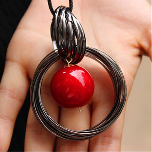 

pendant necklaces red white pearl ball long circles simulated women black chain maxi necklace fashion jewelry wholesale gift, Silver