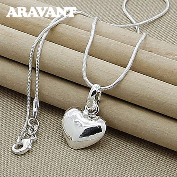 

silver heart pendant necklace chain women girls silver jewelry
