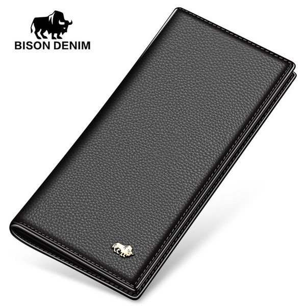 

wallets bison denim luxury genuine leather men long slim bifold holder purse wallet, Red;black