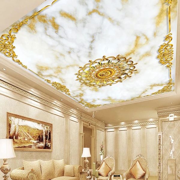 

Custom Photo 3D Mural Modern European Style Pattern Marble Wallpaper Living Room Hotel Luxury Ceiling Painting, Gold