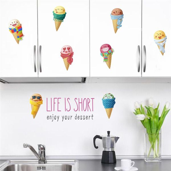 

wall stickers funny emuji of ice cream for kitchen dining room bar shop home decoration cartoon mural art pvc decal posters