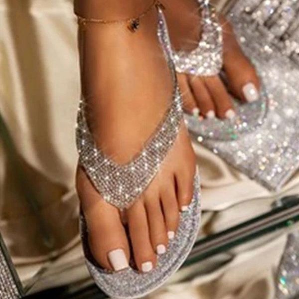 

women's rhinestone glitter flat slippers slip on sandals beach summer flip flops d88, Black
