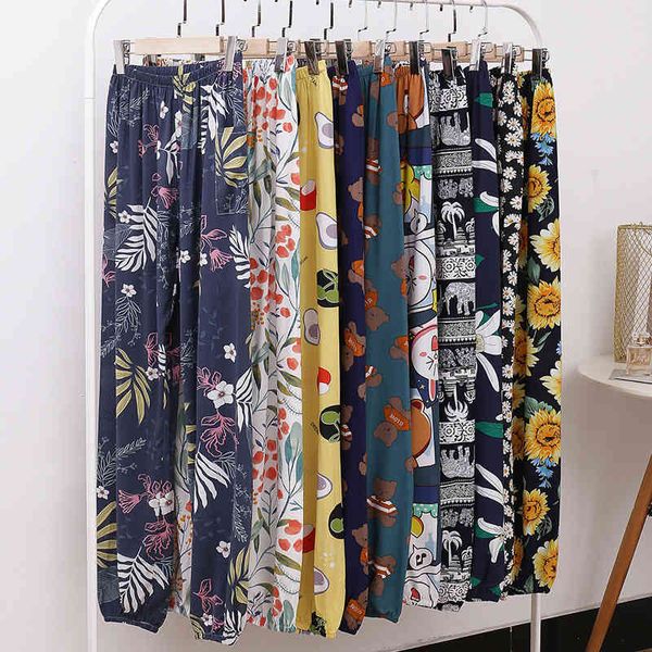 

women's pants & capris summer rayon thin cotton mosquito-proof floral printing casual beach atxs, Black;white