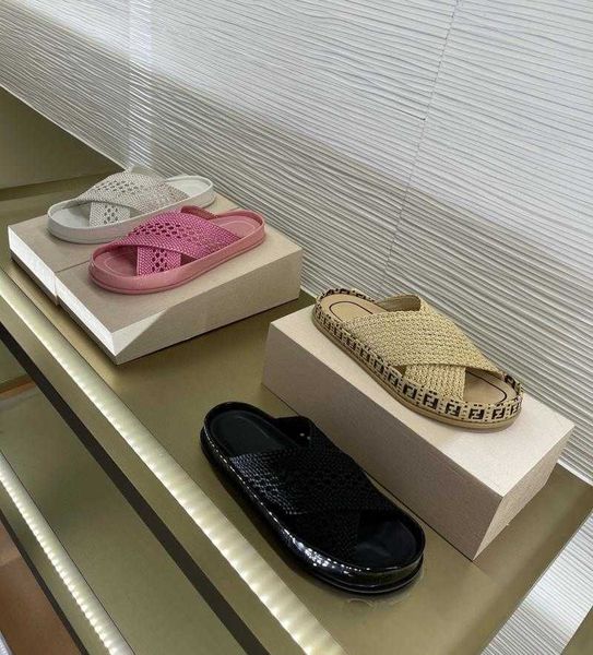 

factory high end classic straw handmade breathable summer women's sandals casual lazy slippers zlh, Black