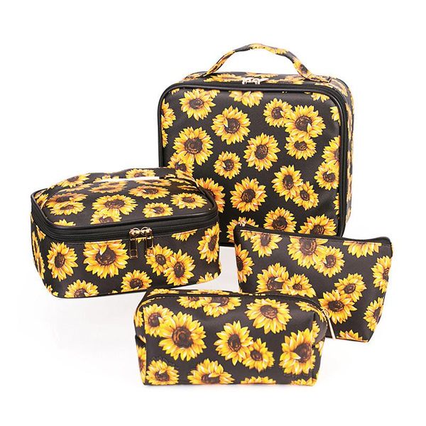 

cosmetic bags & cases fashion women sunflower bag multifunction floral printed make up case zipper travel organizer toiletry purse